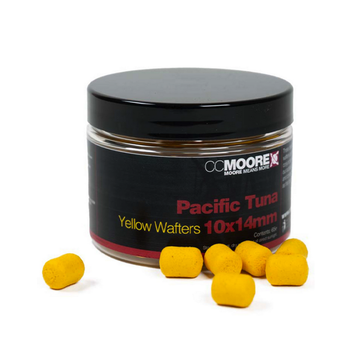 CC Moore Pacific Tuna Yellow Dumbell Wafters, These high-quality yellow wafters have been carefully produced to perfectly complement our Pacific Tuna Boilies and other products in the Pacific Tuna Boilie Range. Usage Tip: Simply give your Pacific Tuna Yel