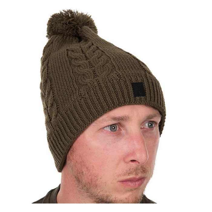 Fox Cable Knit Bobble Hat Khaki
